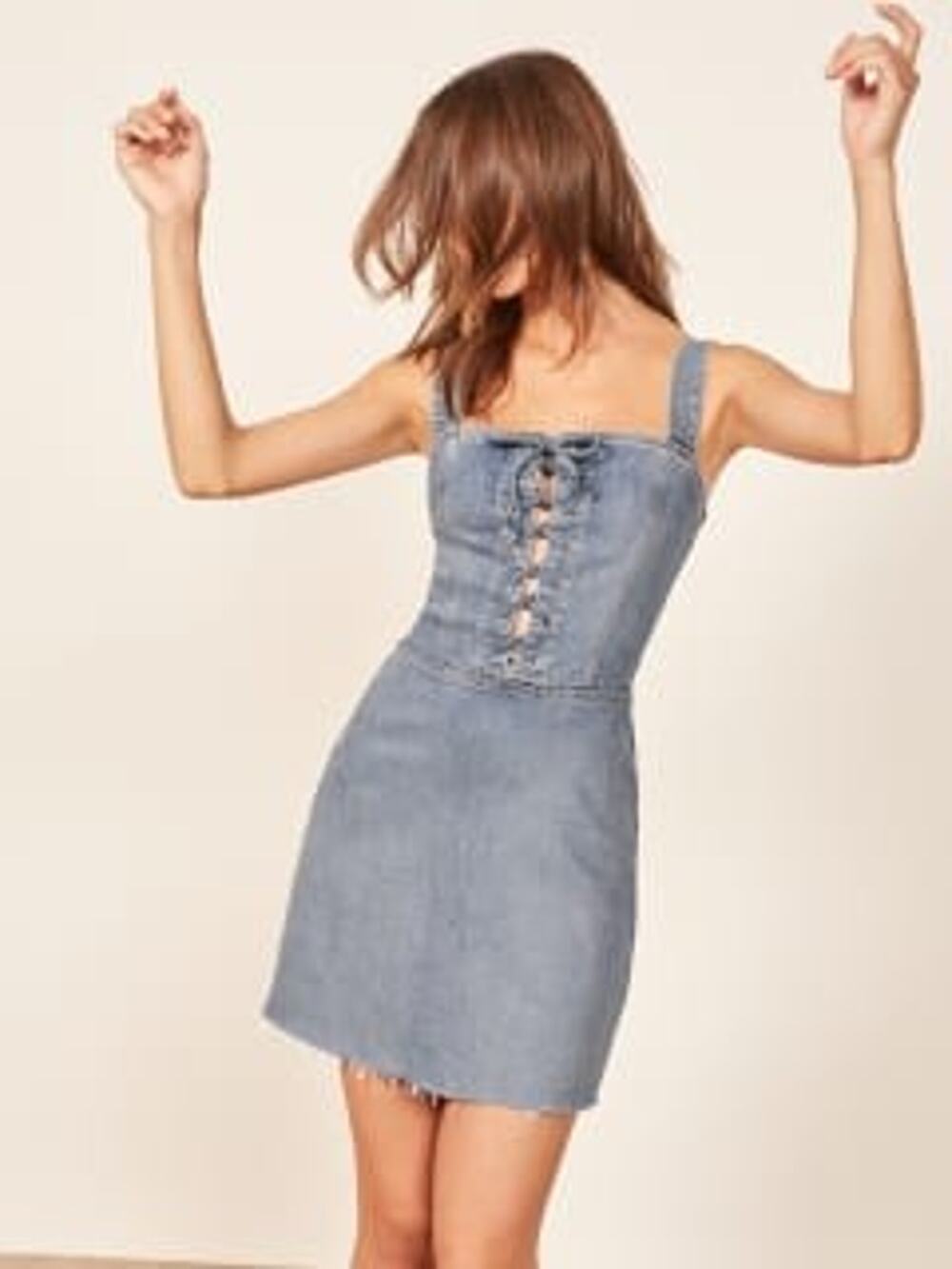 Reformation Kayla Denim Lace Up Mini Dress - 6